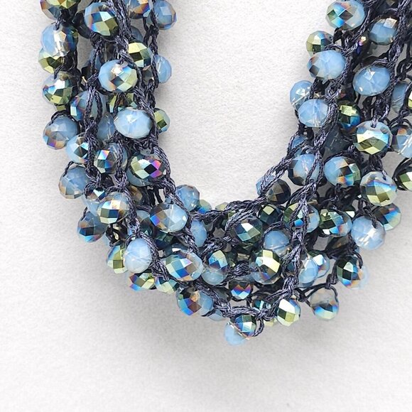 Blue Crystal Statement Crocheted Necklace Jewelry Chunky Jewelry Big Beaded - Picture 3 of 7